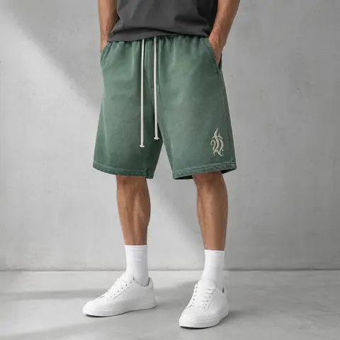 Vintage washed cotton loose-fit shorts