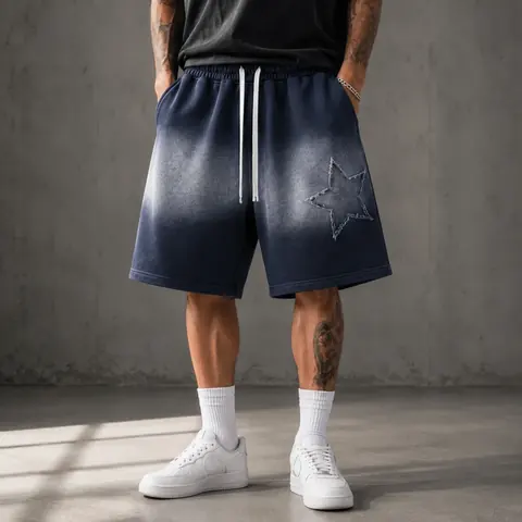 Spray-dyed cotton loose-fit shorts